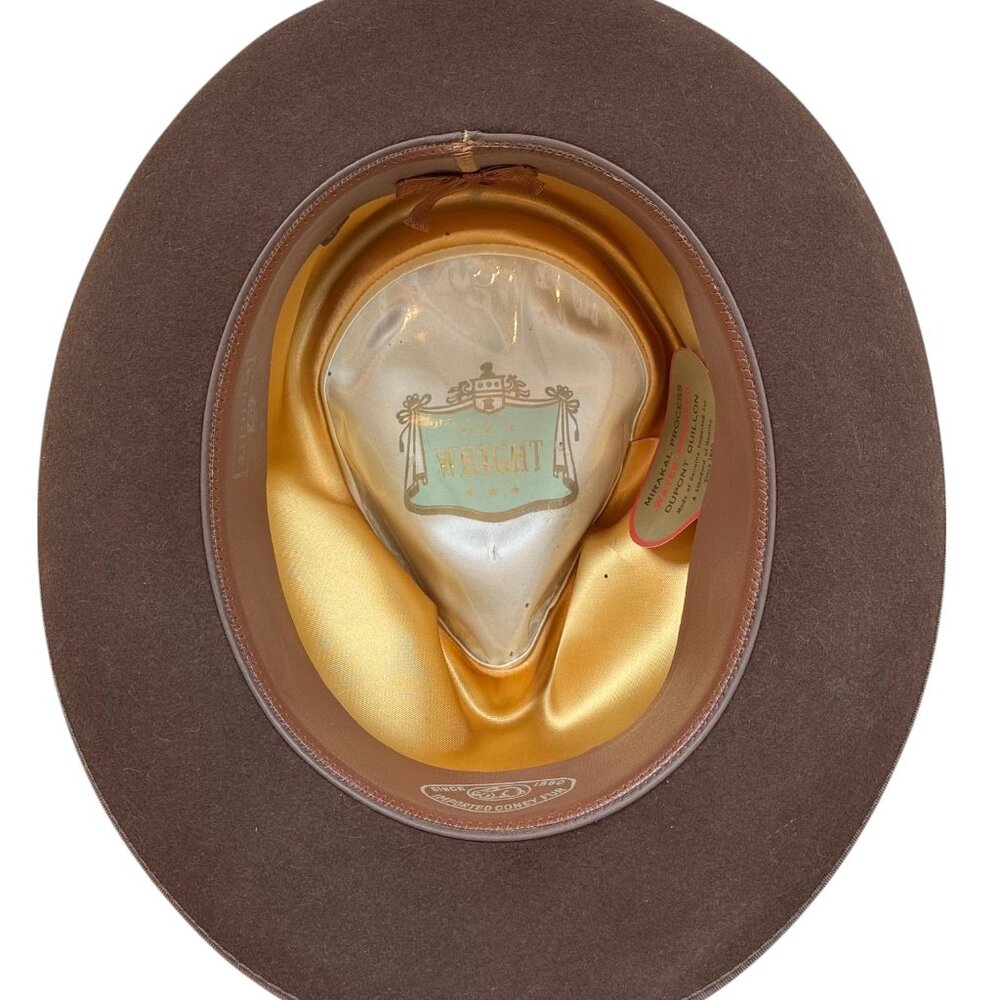Vintage Wright Fedora Hat Size 6 5/8 Brown Coney Fur 1950s Miraklor -USA - Picture 6 of 10
